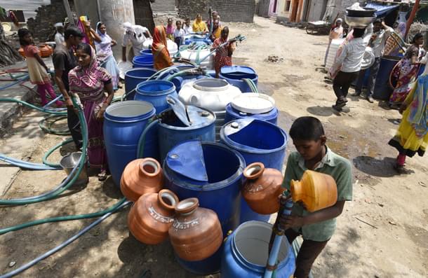 Water stress: Villagers of Masurdi in the Latur district of Marathwada region wait for the water tanker. (Anshuman Poyrekar/Hindustan Times via GettyImages) 