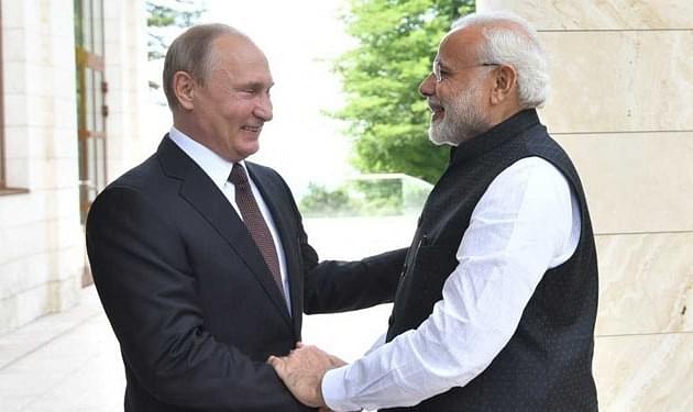 Russian President Vladimir Putin welcomes Prime Minister Narendra Modi. (PMOIndia)