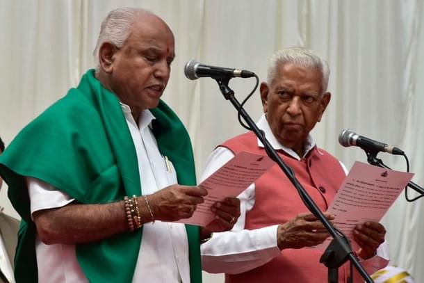 B S Yeddyurappa being sworn in as the Chief Minister of Karnataka 