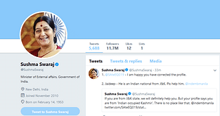 Twitter profile of External Affairs Minister Sushma Swaraja. 