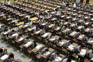 Students appearing the Class XII CBSE exam in Indore, India. (Arun Mondhe/Hindustan Times via Getty Images) 