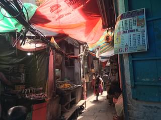 A narrow lane leading to Kaal Bhairav temple. Locals say the menace of dangling wires was much worse.