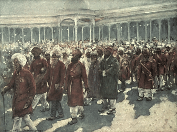 Illustration: Veterans of the Mutiny (1857) on the Great Day, Delhi, 1903;  Mortimer Menpes