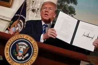 US President Donald Trump announces reinstatement of sanctions on Iran. (Chip Somodevilla via Getty Images)
