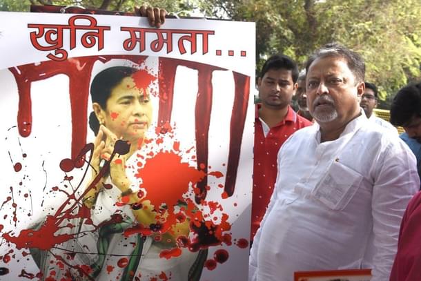A BJP protest against widespread violence unleashed by TMC for the panchayat polls. (Arvind Yadav/Hindustan Times via Getty Images)