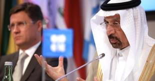 Saudi energy minister Khalid Bin Abdulaziz Al-Falih, and Russian energy minister Alexander Novak (Akos Stiller/Bloomberg via Getty Images)