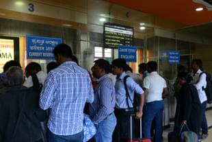 Users queing up to buy tickets at Krantivira Sangoli Rayanna Railway Station in Bengaluru (Hemant Mishra/Mint via Getty Images) 
