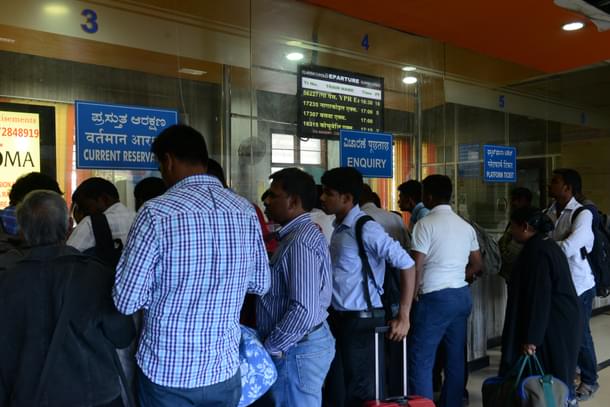 Users queing up to buy tickets at Krantivira Sangoli Rayanna Railway Station in Bengaluru (Hemant Mishra/Mint via Getty Images) 