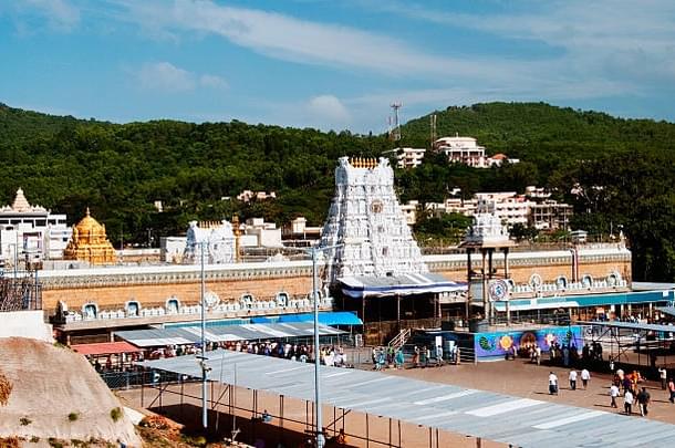 High angle view of Tirumala Venkateswara Temple. (Exotica.im/UIG via Getty Images)