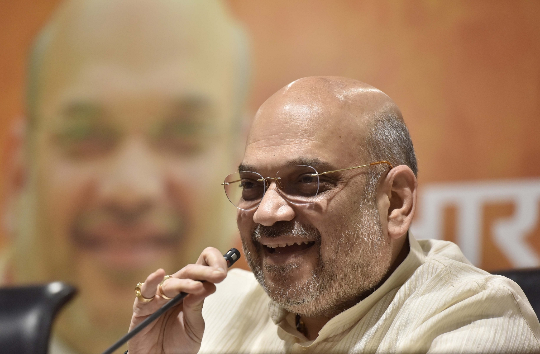 BJP National President Amit Shah addresses a press conference. (Sonu Mehta/Hindustan Times via Getty Images)