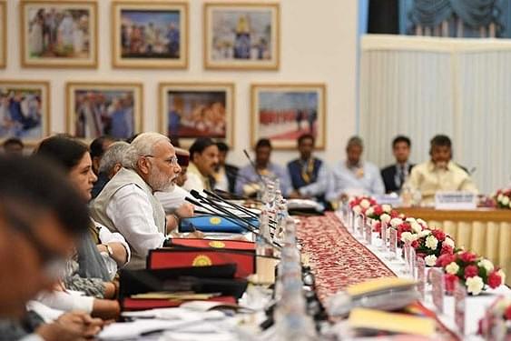 Prime Minister Narendra Modi at the NITI Aayog meeting. (@PMOIndia)