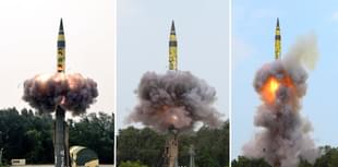 Agni-V nuclear ballistic missile launch from Odisha’s Integrated Test Range. 