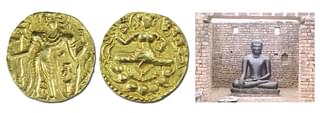 Coins of Narasimha Gupta or Baladitya show himself with Garuda standard and carry Goddess Lakshmi in the reverse. He also built a brick temple for the Buddha in Nalanda.