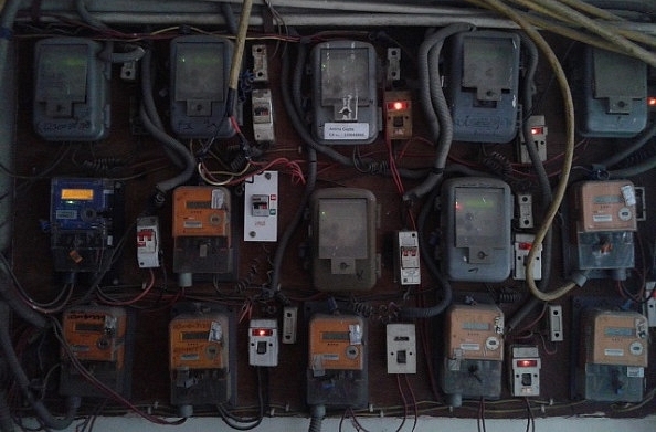 Electricity meters providing power supply in houses on March 10, 2014 in New Delhi, India. (Photo by Priyanka Parashar/Mint via Getty Images)