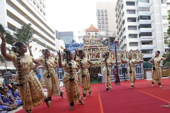Celebrations taking place in front of the Sri Krishnan Temple in Singapore. (Straits Times)