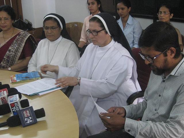 St Agnes College principal Dr M Jeswina and others at the press conference