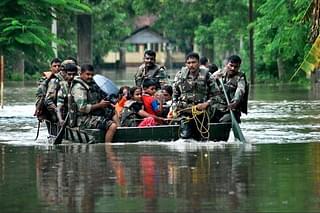 Indian Army soldiers evacuate villagers in the flood affected Jakhalabandha area in Assam. (Representative Image) (BIJU BORO/AFP/GettyImages)&nbsp;