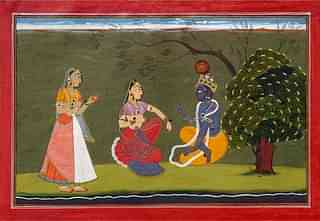Basohli painting (c 1730) depicting a scene from Jayadeva’s <i>Gita Govinda</i>
