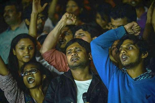 Kanhaiya Kumar in JNU with other students. (CHANDAN KHANNA/AFP/Getty Images)