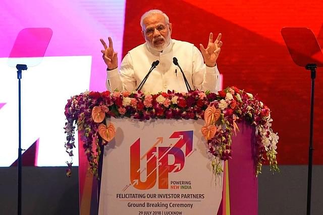 Prime Minister Narendra Modi speaking at an event in Lucknow. (Subhankar Chakraborty/Hindustan Times via GettyImages)