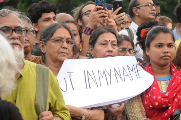 Citizens hold a ‘Not In My Name’ campaign against lynching incidents in Kolkata. (Samir Jana/Hindustan Times via GettyImages) 