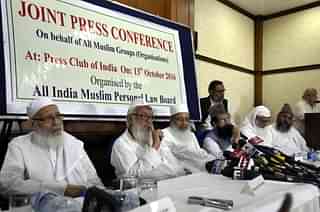 All India Muslim Personal Law Board members address a joint press conference. (Sonu Mehta/Hindustan Times via Getty Images)