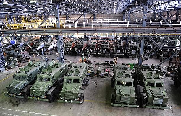 Mine Protected Vehicles during a flagging off ceremony at Ordnance Factory in Medak District . (NOAH SEELAM/AFP/Getty Images)