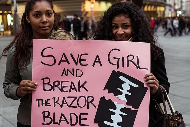 Women protesting against FGM in Madrid. Protests against the barbaric practice have gained momentum globally over the last two years. (Marcos del Mazo/Pacific Press/LightRocket via Getty Images)
