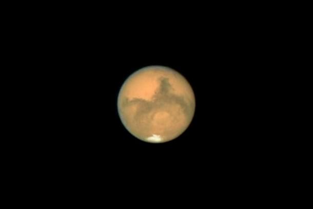 A picture of the Red Planet released by NASA. The southern polar ice cap is visible in the picture. (NASA/Getty Images)