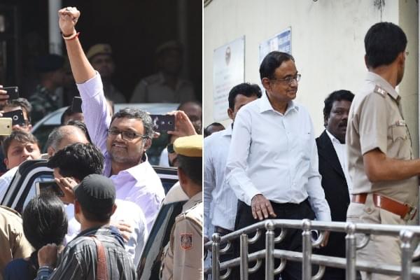 Karti Chidambaram (Raj K Raj/Hindustan Times via Getty Images) and  P Chidambaram (Sanchit Khanna/Hindustan Times via Getty Images) 