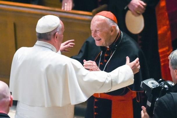 Pope Francis reaches out to hug Theodore McCarrick.