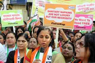 NCP leader Supriya Sule leads protests against levying GST on Sanitary Napkins (Bhushan Koyande/Hindustan Times via Getty Images)