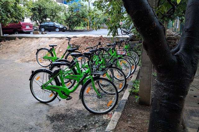 Zoomcar’s Pedl cycles have become a popular mode of transport for residents looking to go green, in some parts of the city. (Karan Kamble/Swarajya)