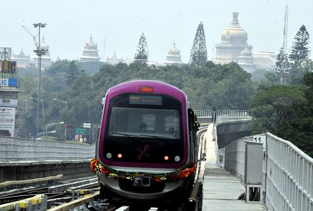 Trains on the Purple Line of the Namma Metro in Bengaluru (Jagdeesh MV/Hindustan Times via Getty Images)