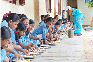 Mid-day meal being served at a government school near Bengaluru