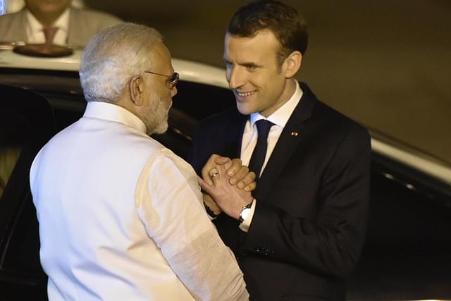 Prime Minister Narendra Modi with French President Emmanuel Macron. (Vipin Kumar/Hindustan Times via Getty Images)