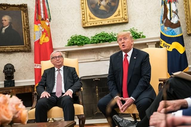 Donald Trump (R) with Jean-Claude Juncker. (Kevin Dietsch-Pool/Getty Images)