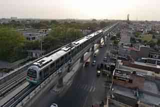 A train on the Green Line of the Delhi Metro (Sanchit Khanna/Hindustan Times via Getty Images)