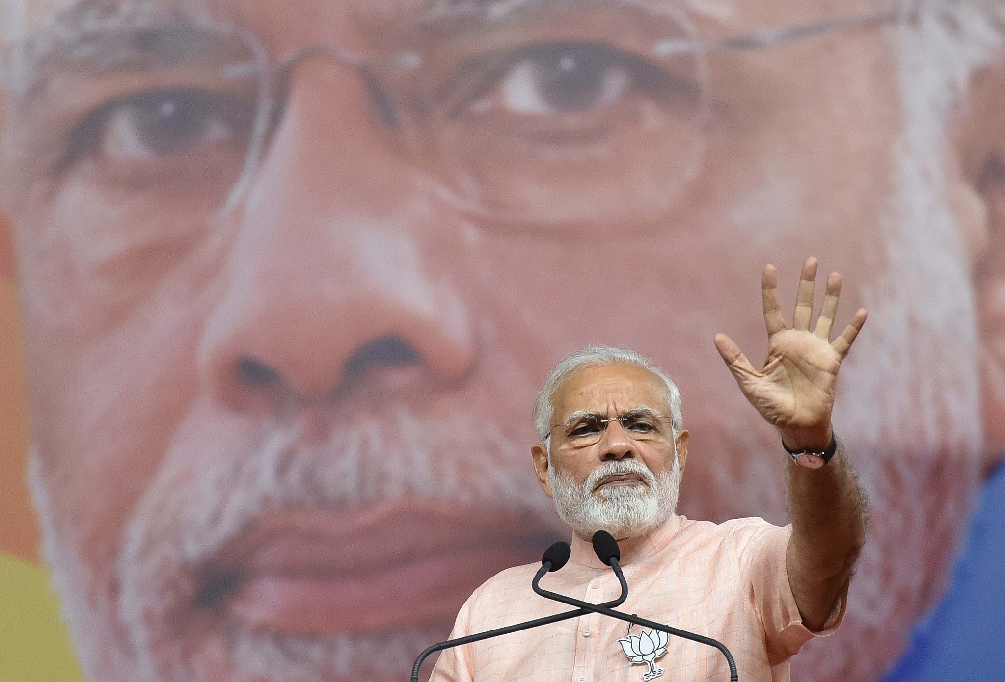 Prime Minister of India Narendra Modi during BJP rally ahead of Karnataka state Assembly election at National College Ground on 8 May 2018 in Bengaluru, India. (Arijit Sen/Hindustan Times via Getty Images)