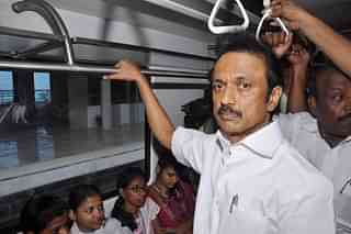 M K Stalin aboard the Chennai Metro (Jaison G/India Today Group/Getty Images)