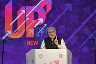  Prime Minister Narendra Modi at the inaugural session of the UP Investors’ Summit. (Deepak Gupta/Hindustan Times via Getty Images)