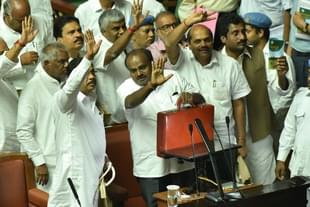 Karnataka Chief Minister H D Kumaraswamy after presenting state budget in Vidhan Soudha in Bengaluru. (Arijit Sen/Hindustan Times via GettyImages) 