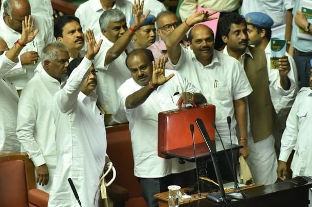 Karnataka Chief Minister H D Kumaraswamy after presenting state budget in Vidhan Soudha in Bengaluru. (Arijit Sen/Hindustan Times via GettyImages) 