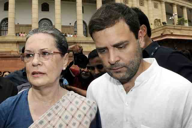 Sonia Gandhi Rahul Gandhi at Parliament complex. (Sonu Mehta/Hindustan Times via Getty Images)