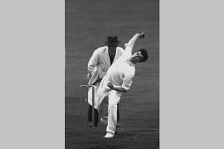 Fred Trueman (1931-2006) bowls for England in the third test against India at Old Trafford, Manchester, 1952. (Central Press/Hulton Archive/Getty Images)