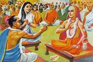 The legendary debate between Adi Shankara (R) and Mandana Mishra ... a classic example of <i>vaada</i>.