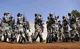 CRPF women constables perform drills. (Saumya Khandelwal/Hindustan Times via Getty Images)