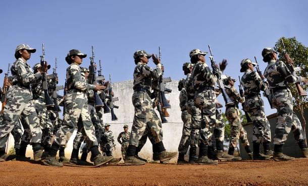CRPF women constables perform drills. (Saumya Khandelwal/Hindustan Times via Getty Images)