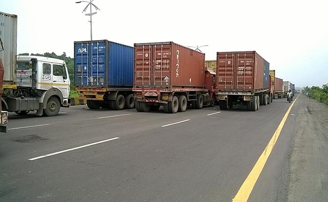 Container trucks waiting at JNPT, Navi Mumbai, Maharashtra (Picture: Nhava Sheva Container Operators Welfare Association)
