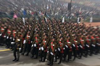 Soldiers from Garhwal Rifles march during the Republic Day Parade at Rajpath, New Delhi. (Vipin Kumar/Hindustan Times via GettyImages)